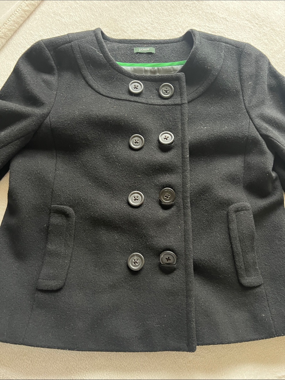 J. Crew Black Double-Breasted Wool Blend Peacoat Jacket